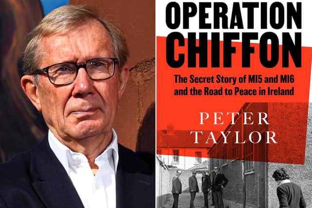 Left: Broadcaster Peter Taylor (Photo courtesy of BBC Northern Ireland Press Office). Right: Operation Chiffon book jacket published by Bloomsbury.
