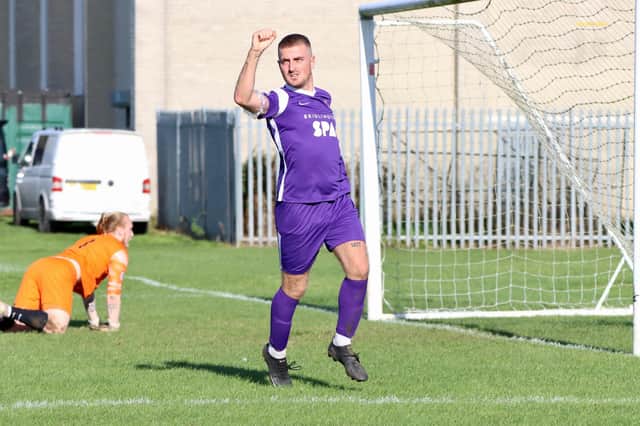 Sam Clarke celebrates scoring for Bridlington Spa.
