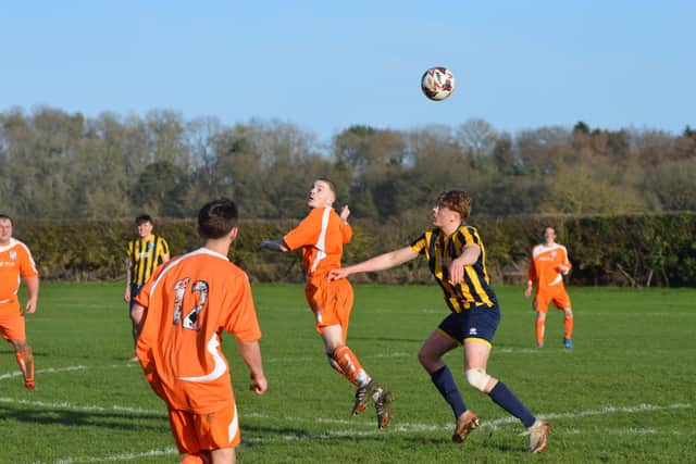 Action from the Hospital Cup tie featuring Ryedale FC and the Heslerton Development side. Photo by Cherie Allardice
