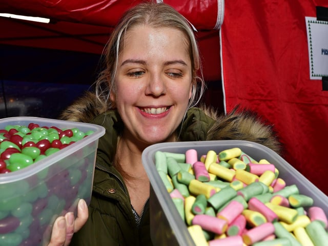 Chantel Stead of Pick Mix Gift  preparing the sweets.
picture: Richard Ponter