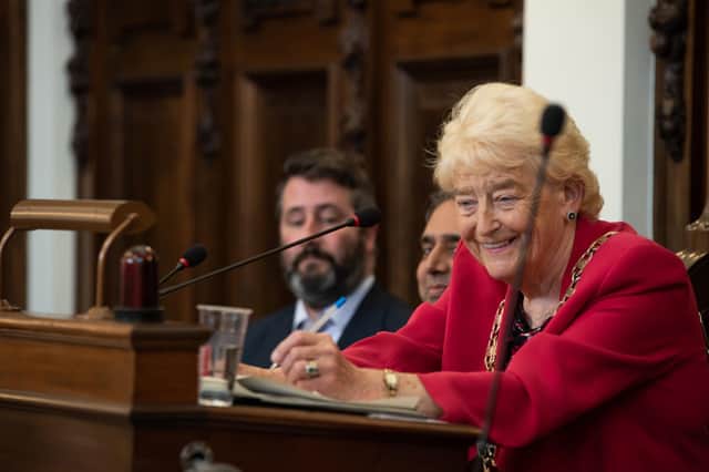 North Yorkshire County Council’s chair, Cllr Margaret Atkinson, in the council chamber at County Hall in Northallerton