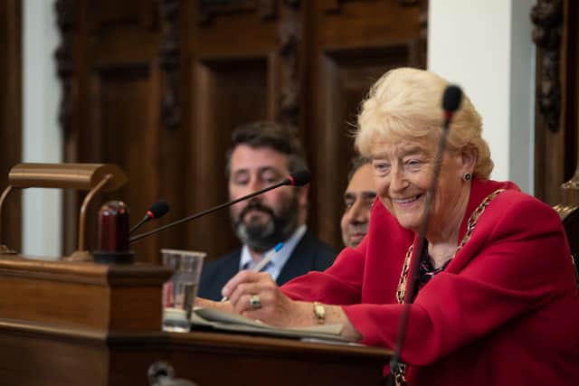 North Yorkshire County Council’s chair, Cllr Margaret Atkinson, in the council chamber at County Hall in Northallerton