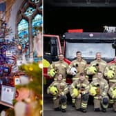 The Christmas tree salvaged from the North York Moors fire; and the Helmsley fire crew.