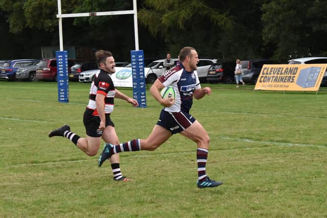 Scarborough RUFC's Tom Ratcliffe heads towards the line for the visitors in the loss at Malton & Norton