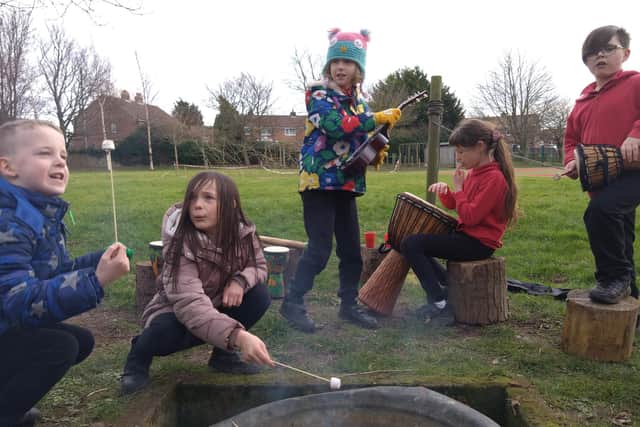 Pupils having fun at a family mental health awareness afternoon.