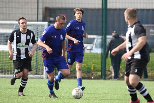 Bridlington Rovers Pandas (blue kit) push on during their 3-2 home loss to Hornsea Town Reserves. PHOTOS BY TCF PHOTOGRAPHY