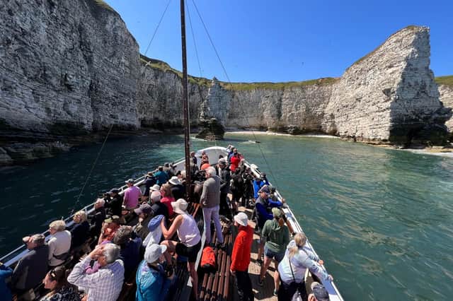 The historic Yorkshire Belle brings passengers along the coastline from Bridlington to Bempton, to watch the incredible colonies of migrating birds that visit in the warmer months. Photo courtesy of RSPB/Ellen Leach.