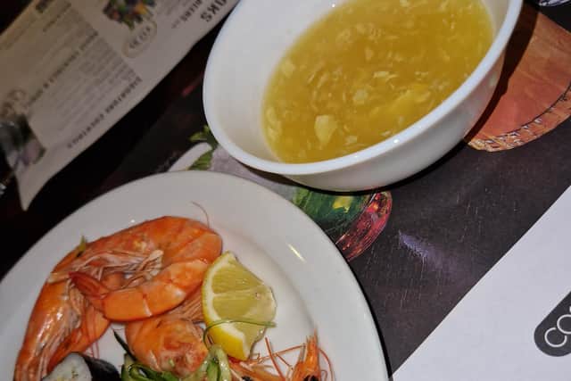 Giant prawns for a starter.