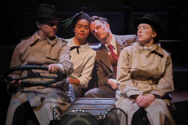 Niall Ransome, Olivia Onyehara, Dave Hearn and Lucy Keirl in The 39 Steps at the Stephen Joseph Theatre