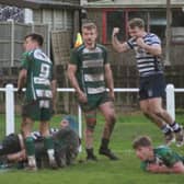 Pocklington celebrate as Rob Boddy crosses for their final try at Beverley.