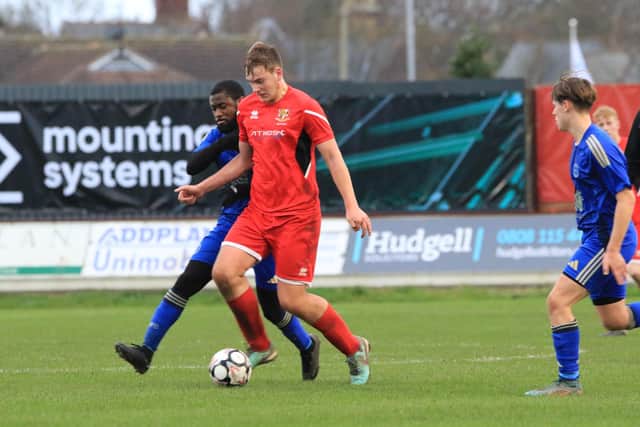 Brid Town Reserves, red kit, in action during the 3-3 home draw against Haltemprice. Photos by TCF photography