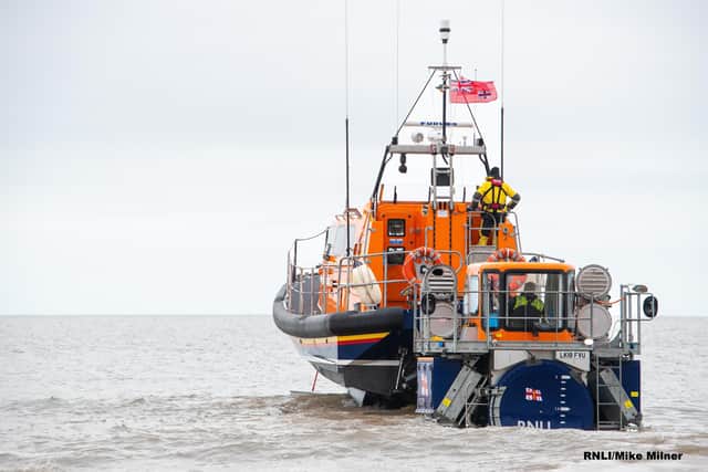 Bridlington all-weather Antony Patrick Jones launching. Photo courtesy of RNLI/Mike Milner.