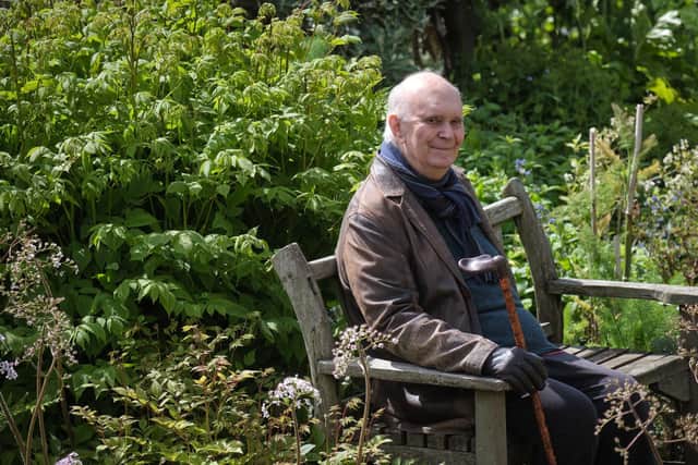 Sir Alan Ayckbourn pictured in his garden. picture: Tony Bartholomew.