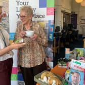 Area librarian Catherine Barlow (left), and library visitor Enid Cheetham.