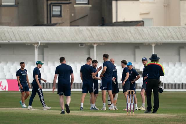 Boro's players celebrate taking a Scarborough CC wicket. Photo by Wandering Photography