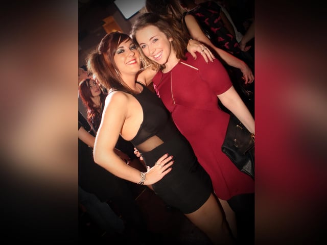 Friends Gemma and Emma having a great night in the Barbican.
