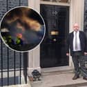 Whitby's Andrew Lax at Downing Street to receive his bravery award and inset, one of the burning cars on the Whitby to Pickering road.
