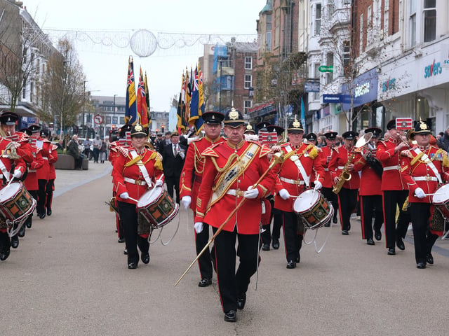 The Yorkshire Volunteer's Band passes through the town centre