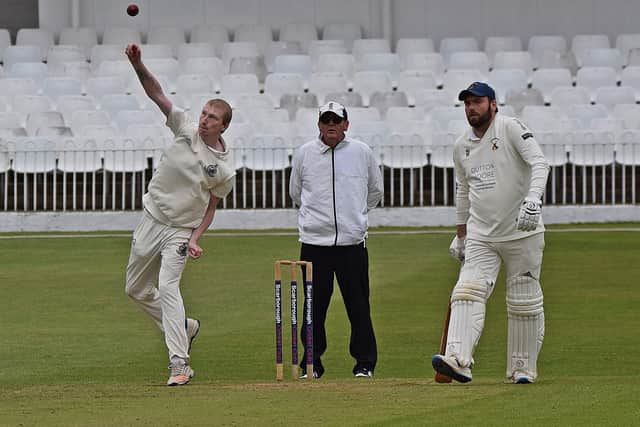 Kieran Rutter's excellent 6-26 steered Scarborough to victory in the Andy Hire Cup final against Filey. Photo by Simon Dobson