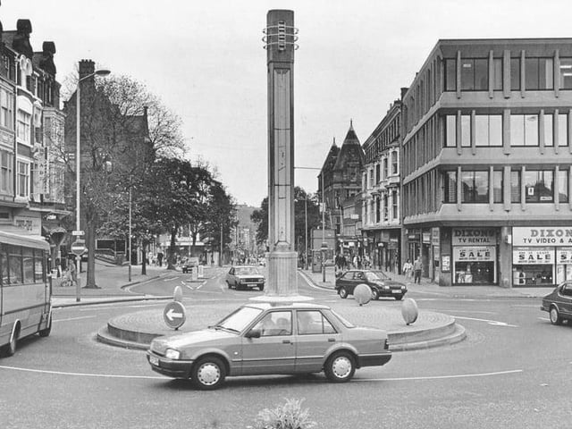 The obelisk at the Odeon roundabout, pictured in 1989.