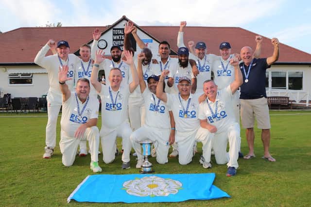 Luke Jarvis, front, second from left, celebrates the victory with his Yorkshire teammates.