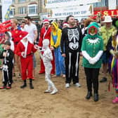 New Year dippers in Scarborough ready to brave the icy North Sea.