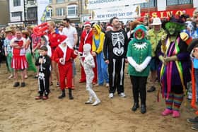 New Year dippers in Scarborough ready to brave the icy North Sea.