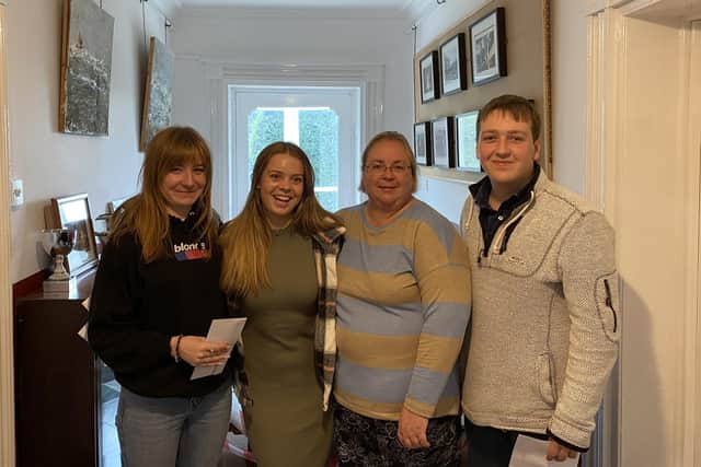Fyling Hall School year 13 students Connie, Olivia and Josh and Deputy Head Miss Gilmour.