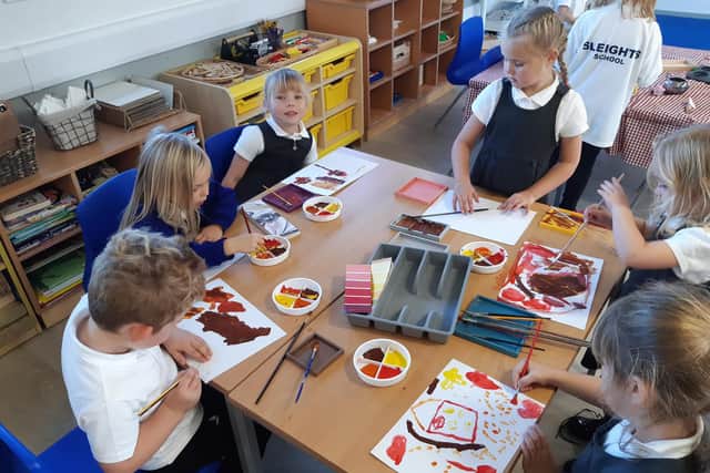 Some creative paintings by these Sleights School youngsters.