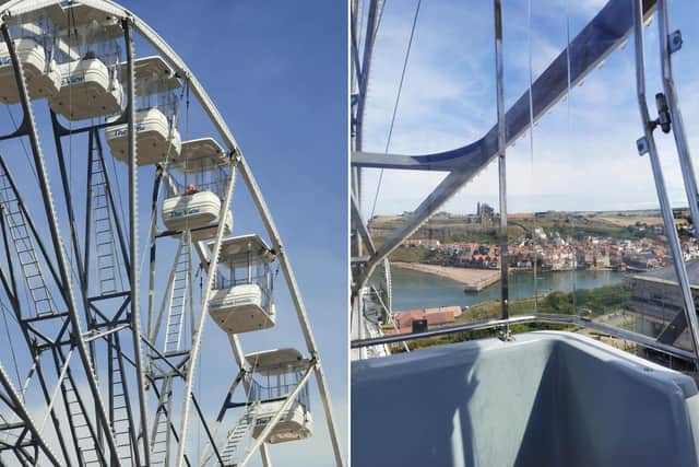 View of the Whitby Wheel from the ground, and from the air. photo: Dr Emma Mason