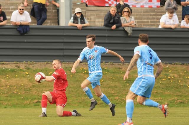 Danny Earl scored both goal as Bridlington Town drew 2-2 at Liversedge. Photo by TCF Photography