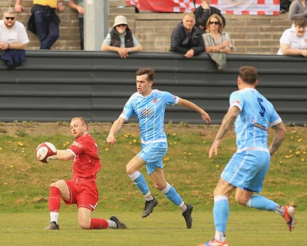 Danny Earl scored both goal as Bridlington Town drew 2-2 at Liversedge. Photo by TCF Photography