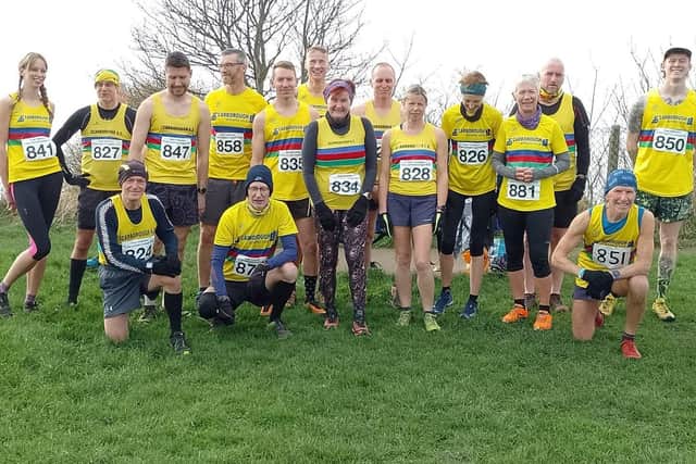 The Scarborough Athletic Club team line up at the East Yorkshire Cross Country League finale at Sewerby.