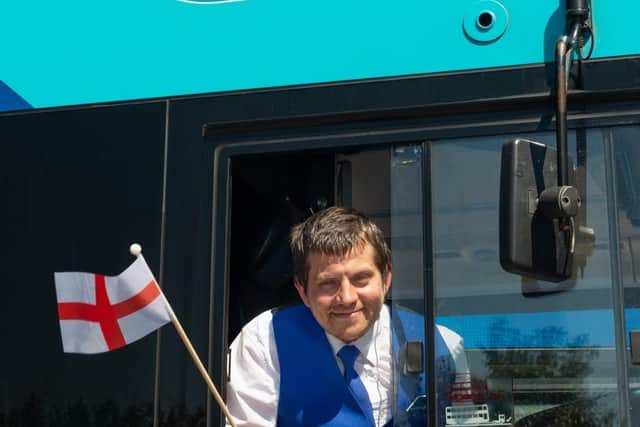Coastliner bus driver Adam Needham with a specially named bus to salute England’s European Championship-winning Lioness Beth Mead, who was born in Whitby. The bus will be seen on Britain’s Most Scenic Bus Route over the Moors to the North Yorkshire seaside town.