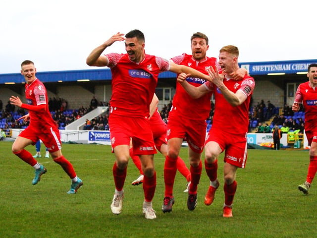 Will Thornton celebrates his late leveller for Boro with his teammates.