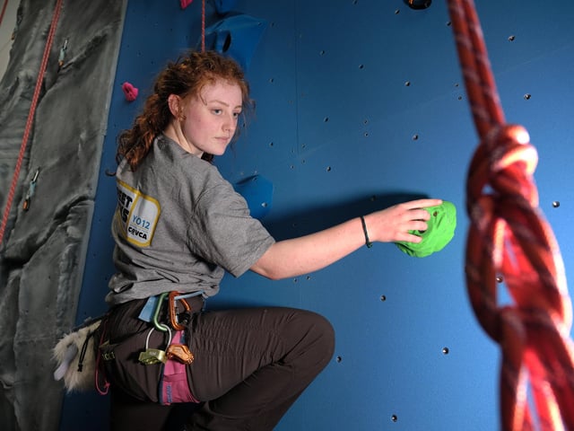 Ava Moorcroft tries out the new wall. picture: Richard Ponter