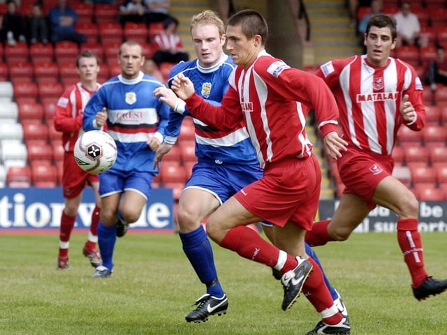 Do you recognise any of the Scarborough FC or Whitby Town players in this friendly at McCain Stadium in August 2006?.