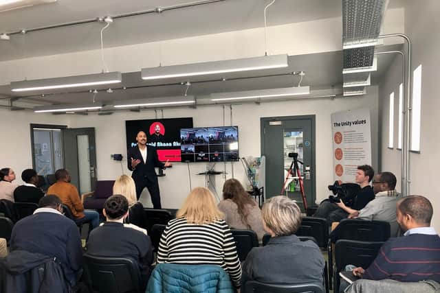 Pol Donald Nkana Nkana addressing his ‘A Cup of Confidence’ workshop at Leeds Media Centre earlier this year