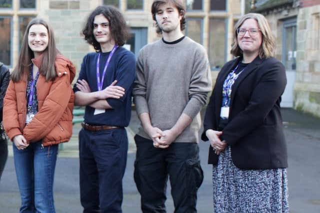 Vice Principal Olivia Wytcherley with Grace Hinton, Arthur Leaper and Francis Nozedar. Submitted picture.