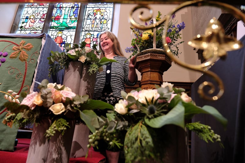 Organiser Helen Hartley with one of the St Laurence's Church displays.