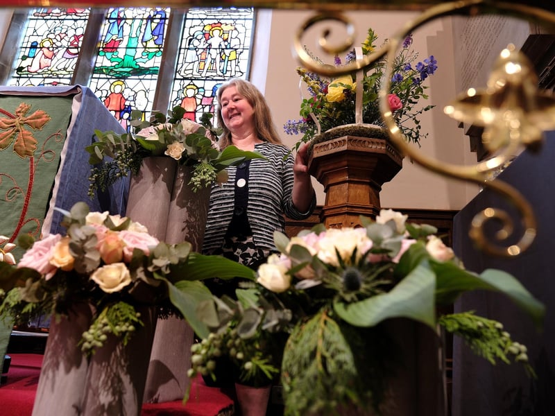 Organiser Helen Hartley with one of the St Laurence's Church displays.