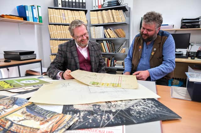 Simon Murgatroyd and Scarborough Museum and Galleries collections manager Jim Middleton with items from the collection