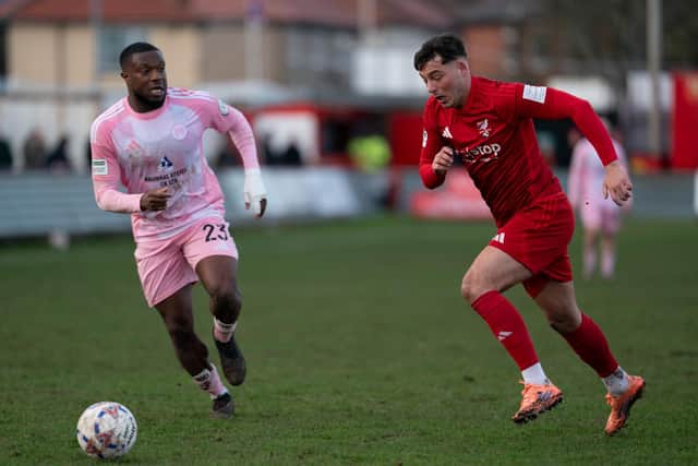 Ste Walker on the attack for Boro against Curzon Ashton. Photo by Wandering Photography