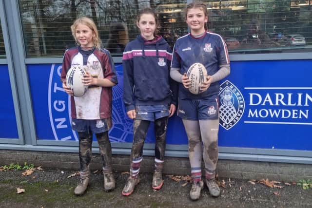 Three Scarborough RUFC Girls Under-12s who took part in the Festival of Rugby at Darlington Mowden Park