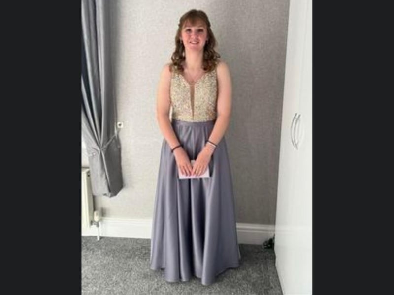 Abbey Harrison in a glamorous gown before the Bridlington School prom.