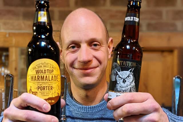Alex Balchin, Wold Top's Director and Head Brewer, with the winning beers.