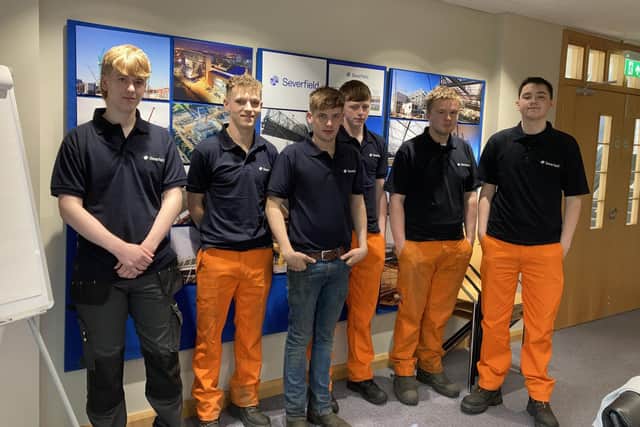 Pictured are some of Severfield plc’s 2022 apprentice intake. Photographed (left to right) Daniel Balfour, Scott Wallace, Stephen Beatty, James Leonard, Alex Phair and Kyran Gilmore.