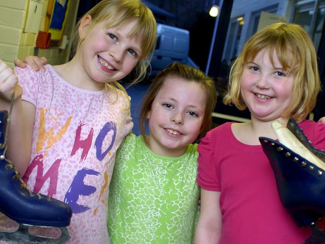 Ice Skating at Sleights School, L-R: Hannah Robinson, Daisy Storr and Clementine Bentley.
w100615a