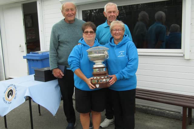 Back, runners-up Phil Todd and Geoff Oldham, front, Rosebowl winners Lisa and Pam Watson.