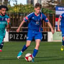 Harvey Tomlinson in action for Whitby Town in their 1-0 home loss against fellow strugglers Stalybridge Celtic PHOTO BY BRIAN MURFIELD